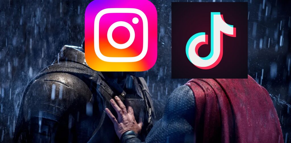 Logo di Instagram e TikTok su Batman e Superman