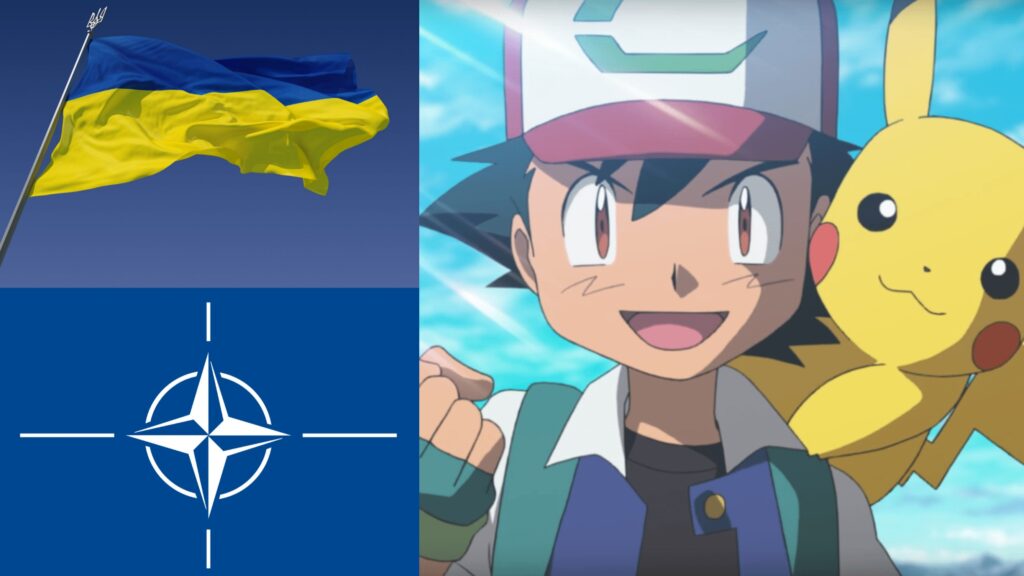 Bandiera Ucraina e NATO con Ash Ketchum