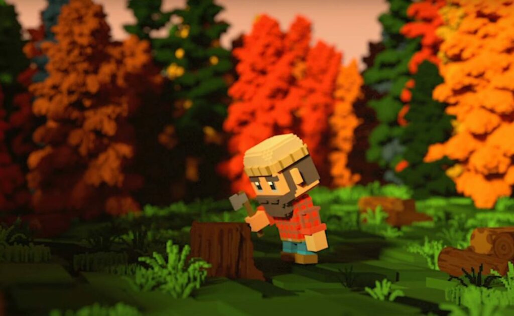 voxverse personaggio alberi autunno taglialegna