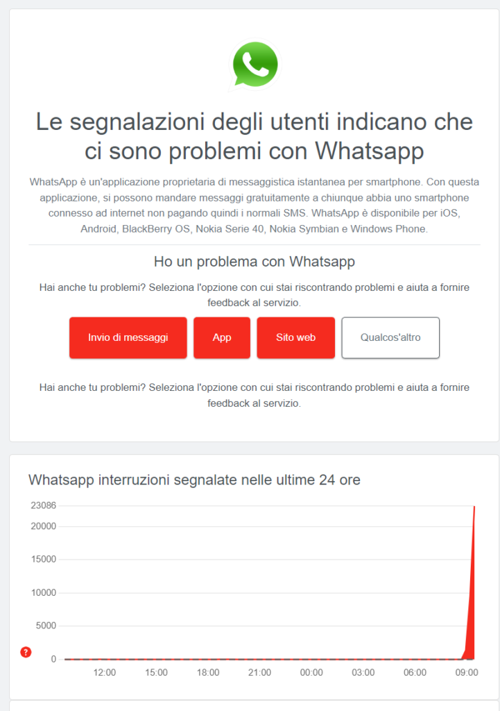 Whatsapp down non funziona 25 ottobre oggi