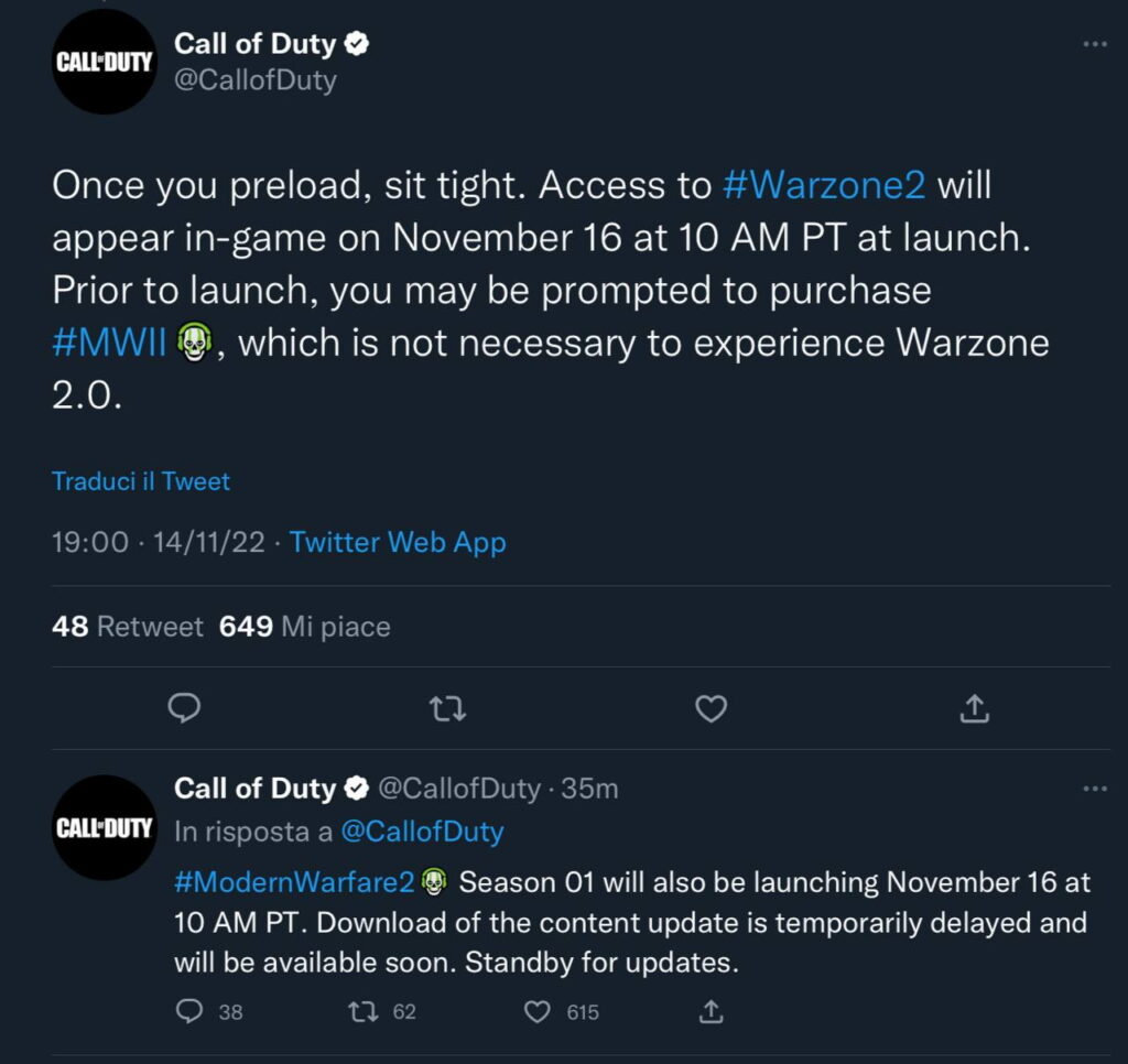 call of duty warzone 2.0 aggiornamento twitter