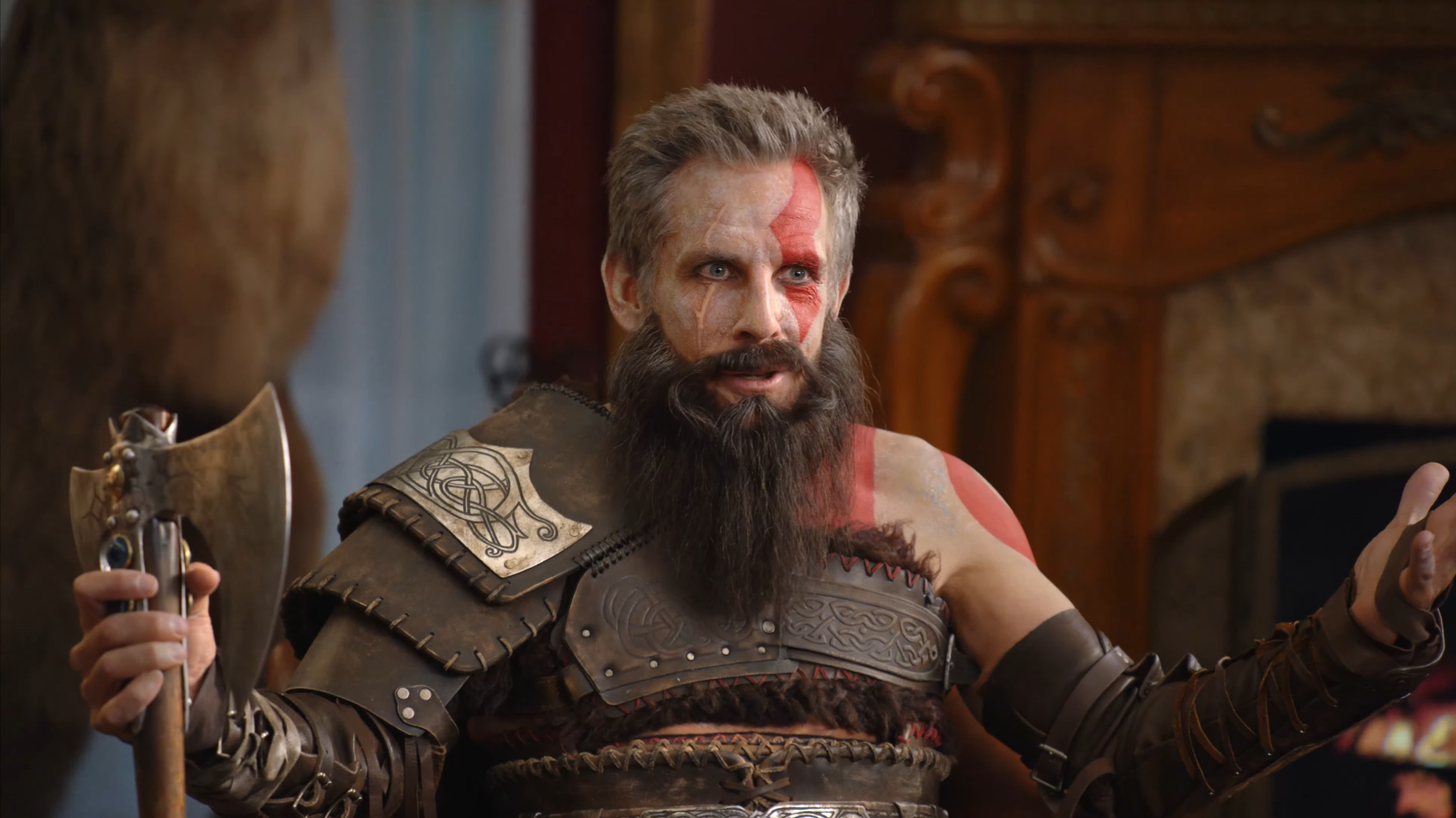 Ben Stiller come Kratos in God of War Ragnarok