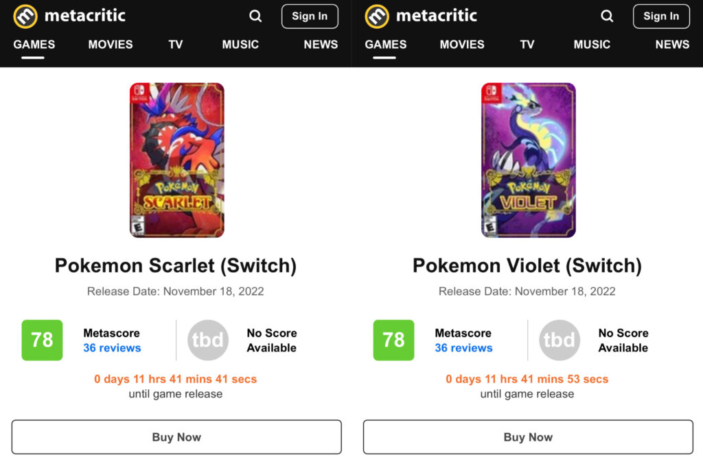 Pokémon Scarlatto e Violetto voti su Metacritic