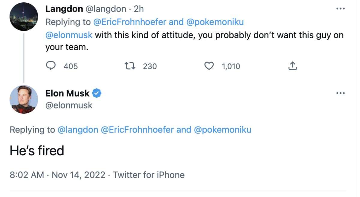 "He's fired" il tweet di Musk con cui licenzia il dipendente Frohnhoefer