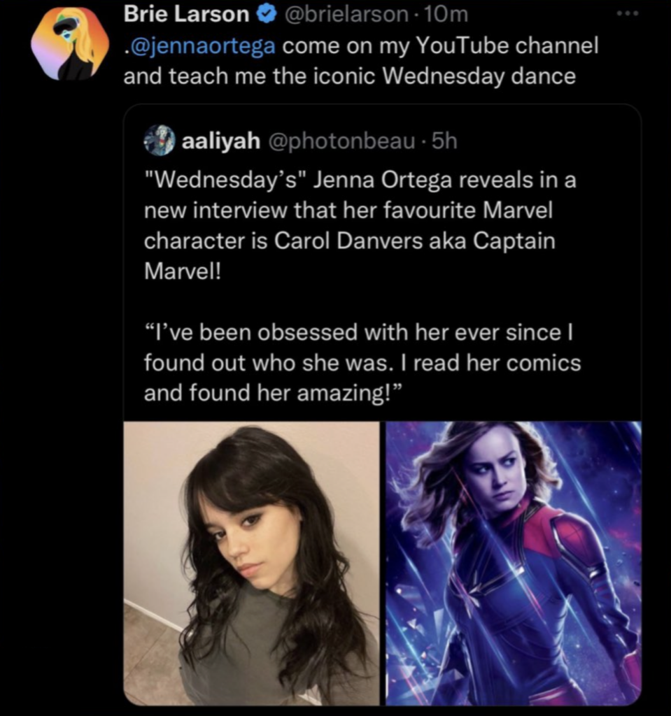 Brie Larson tweet Jenna Ortega