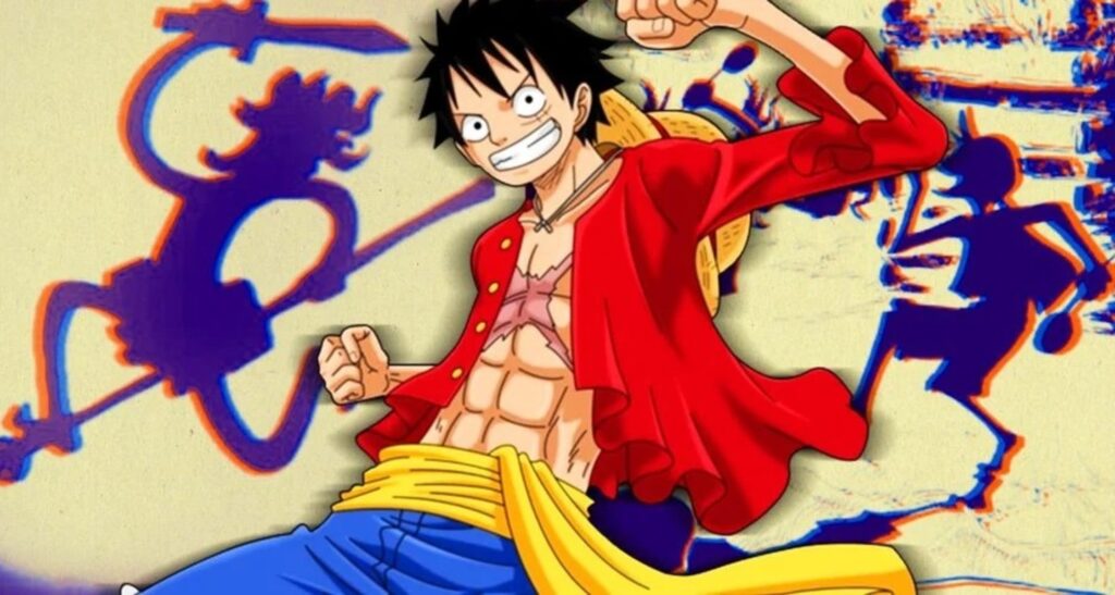 luffy in front of sun god nika shadow from one piece 1