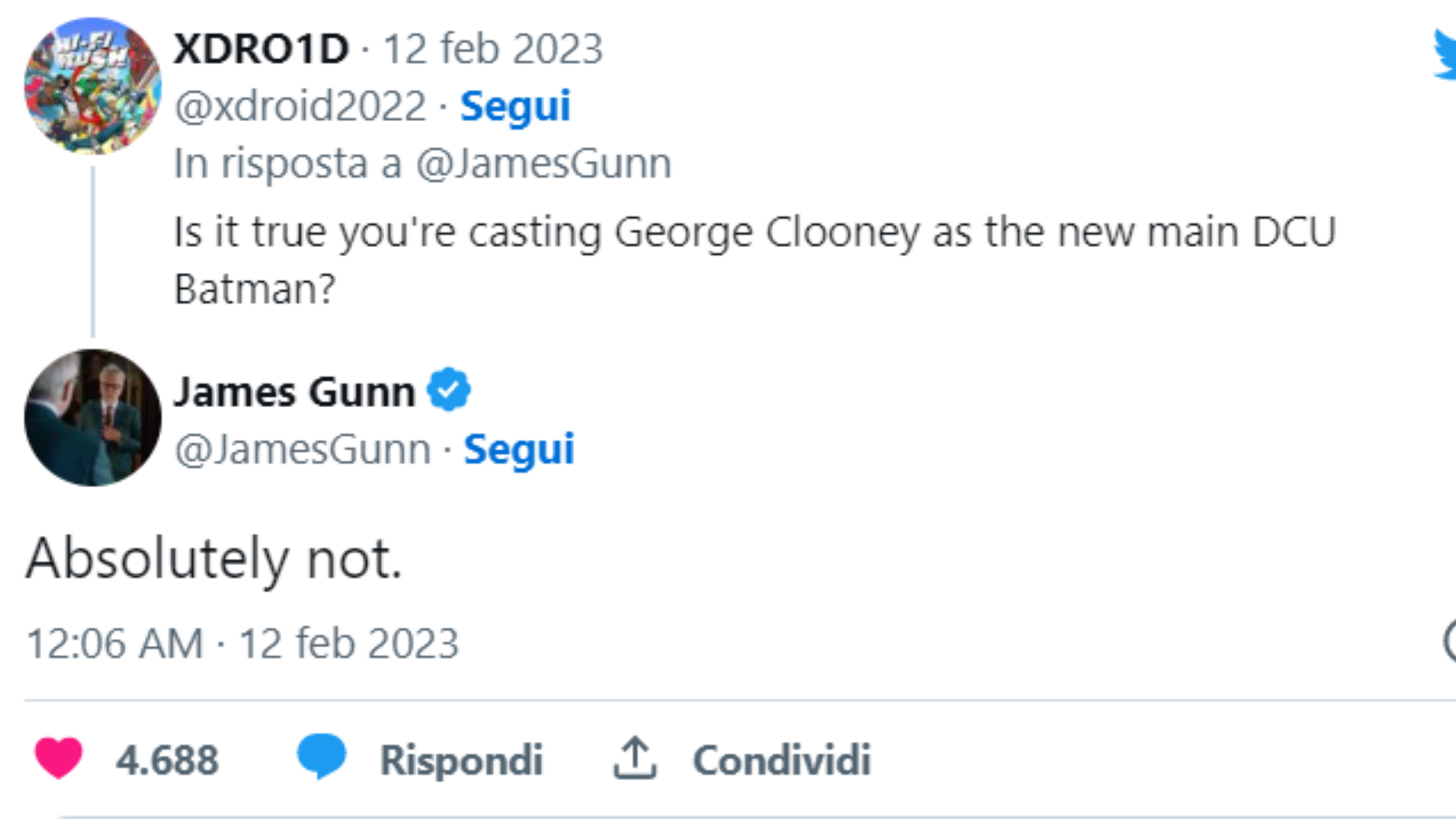 DCU: James Gunn smentisce i rumor sul ritorno di Clooney nei panni di Batman