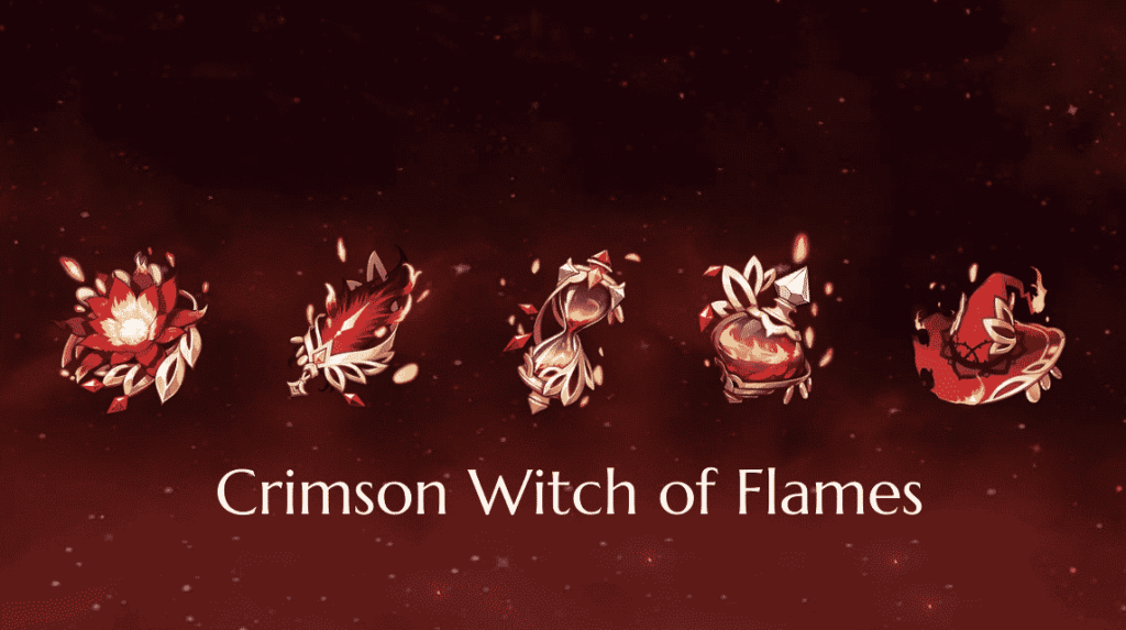 Genshin Impact set di manufatti Crimson Witch of Flames