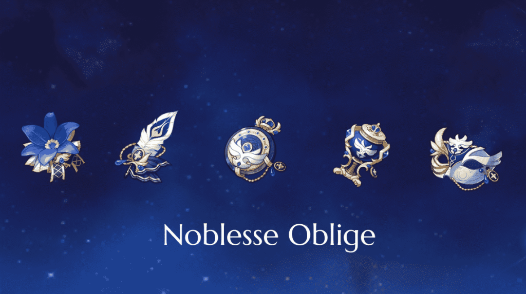 Genshin Impact Noblesse Oblige set di manufatti