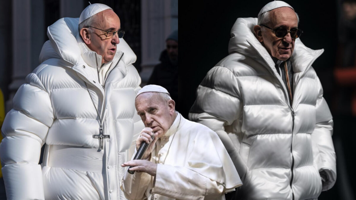 Il piumino alla moda di papa Francesco: le immagini generate con