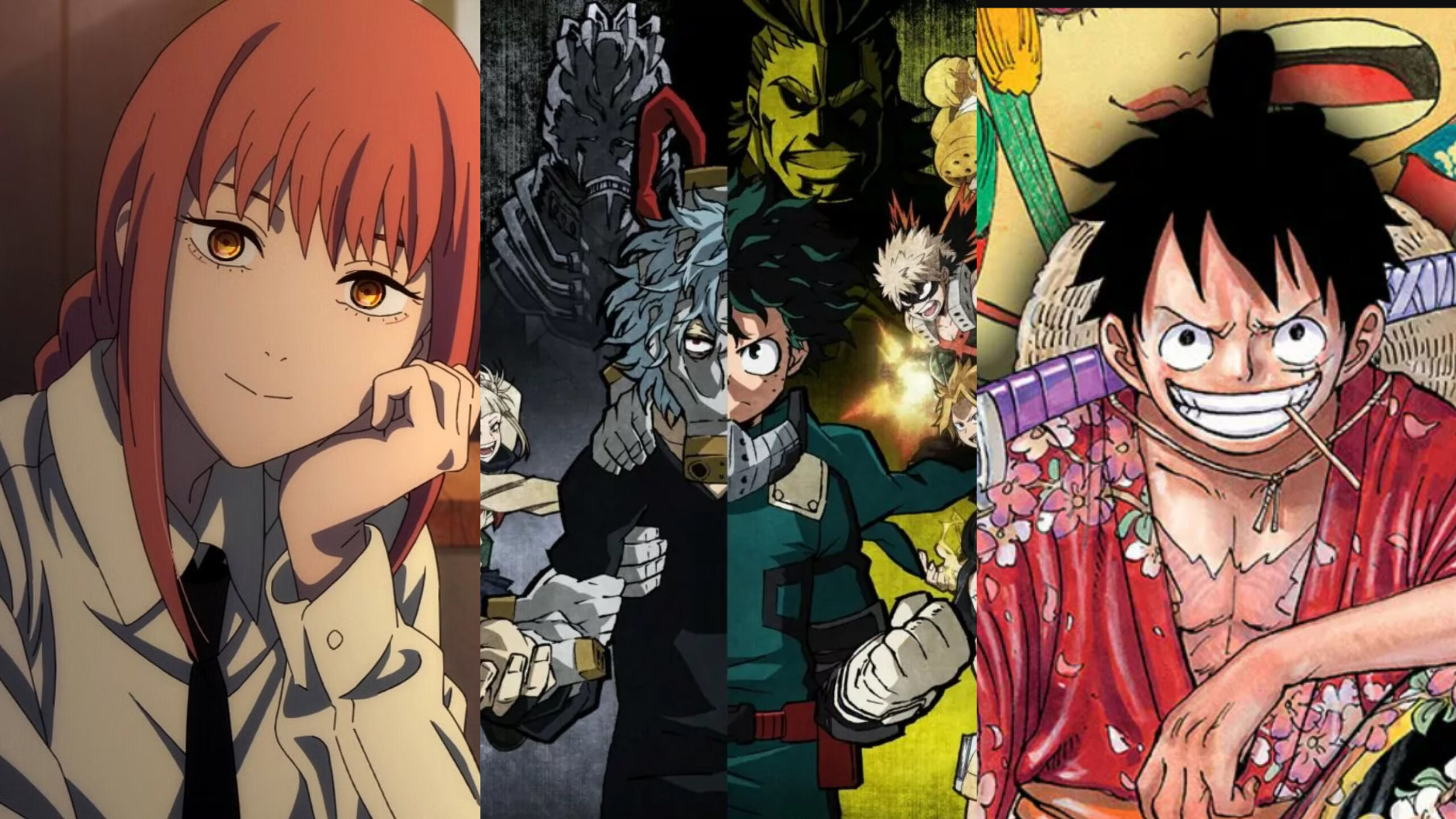 Makima di Chainsaw Man, My Hero Academia e Luffy del manga di One Piece