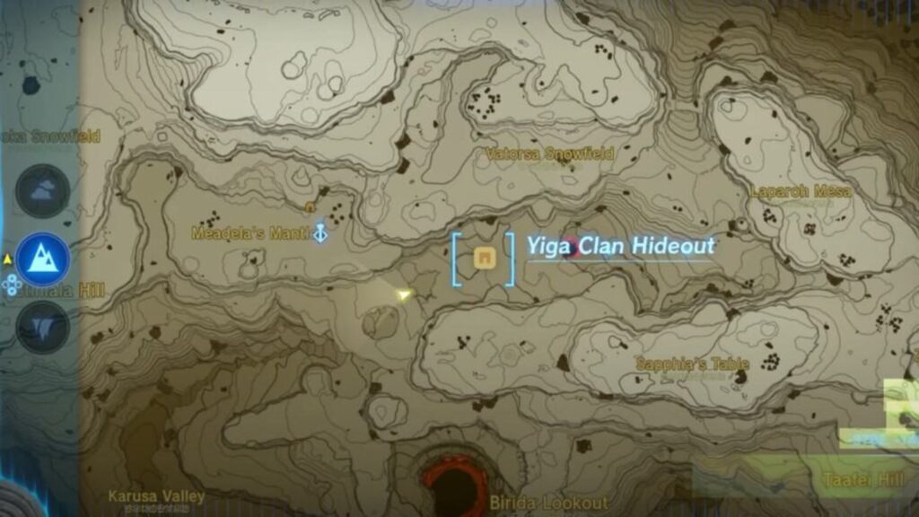 posizione del nascondiglio del clan Yiga