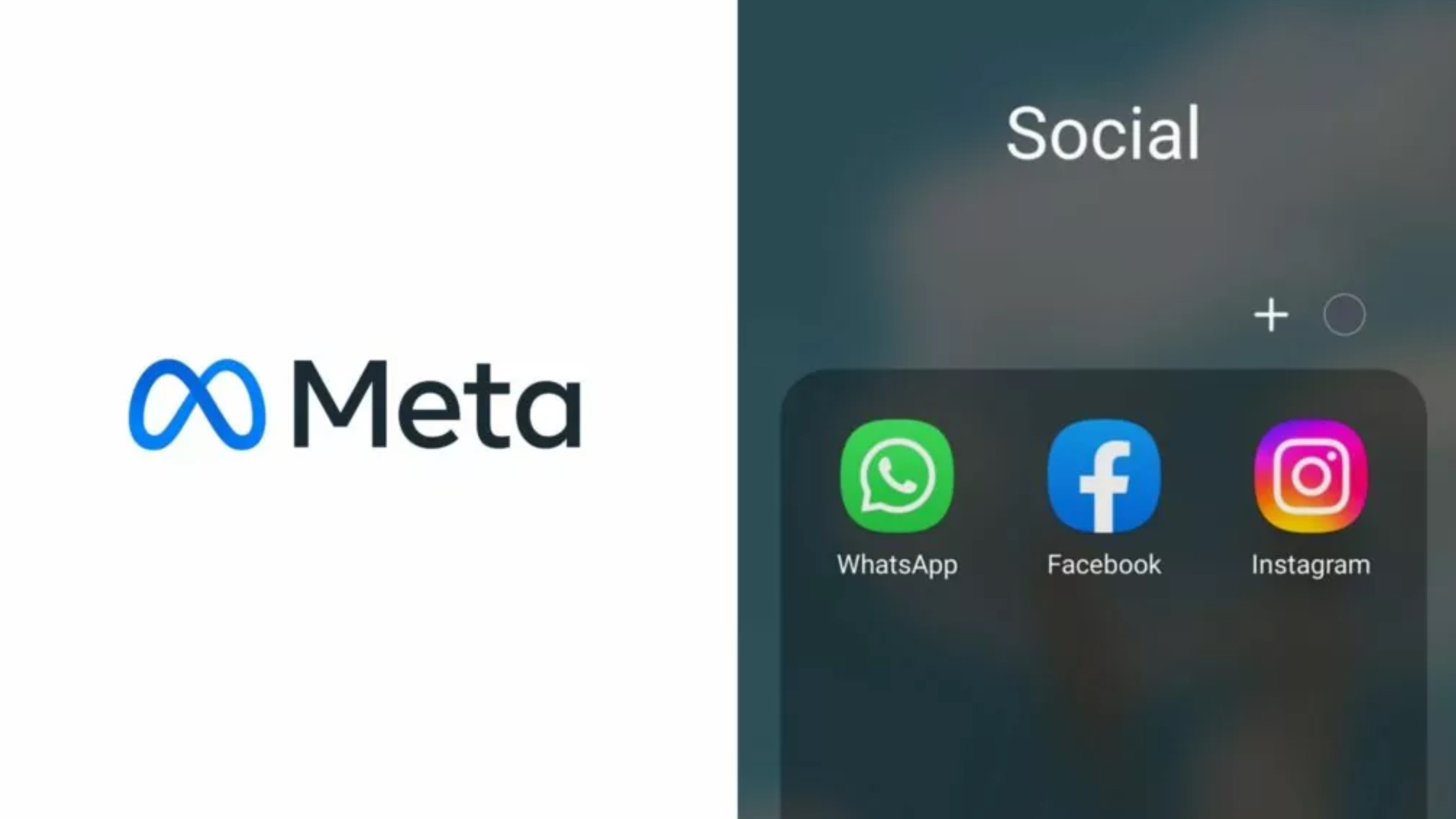 Logo di Meta, con a destra loghi app di WhatsApp, Facebook e Instagram