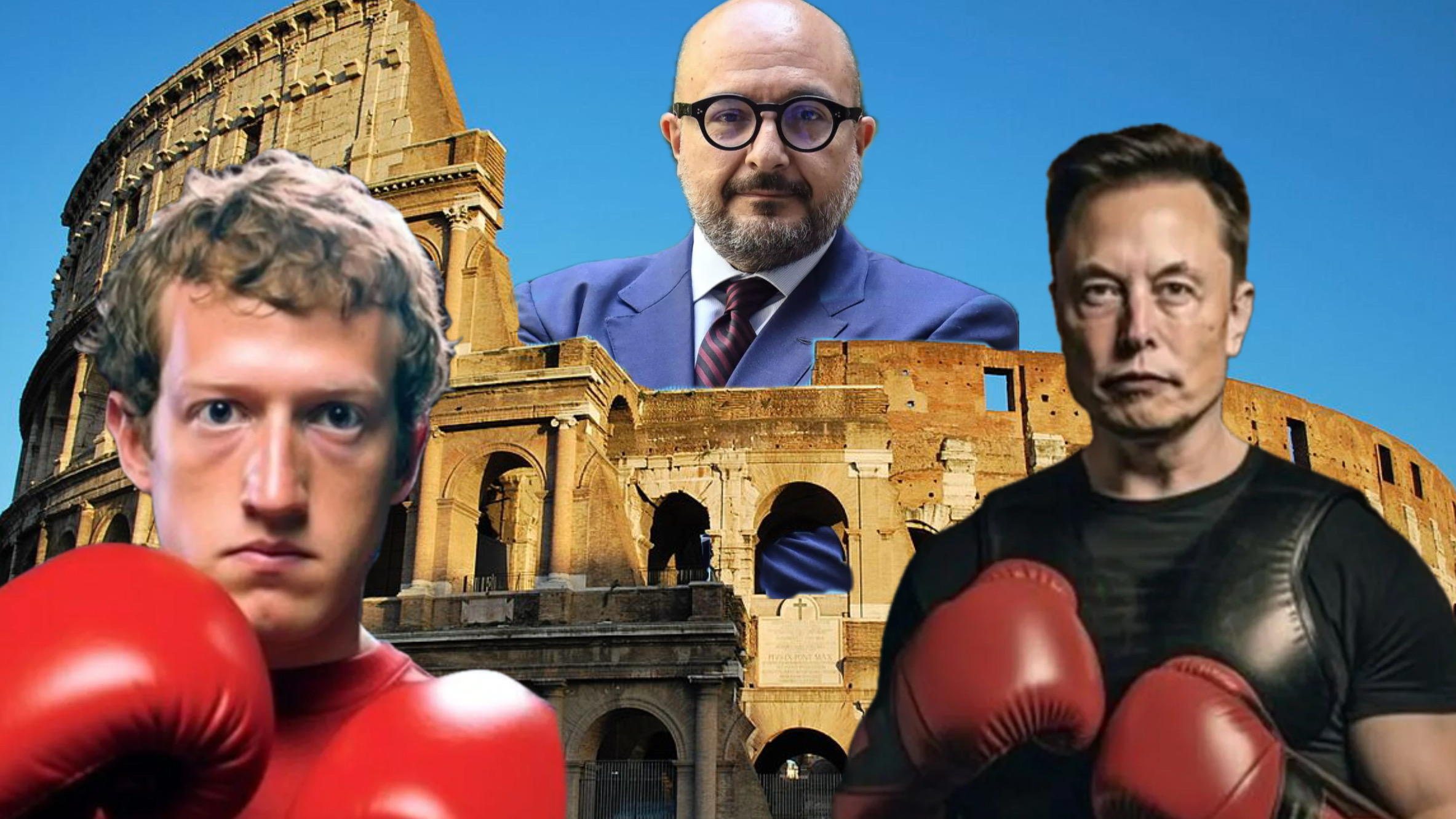 Il Colosseo con il ministro Sangiuliano, Mark Zuckerberg ed Elon Musk