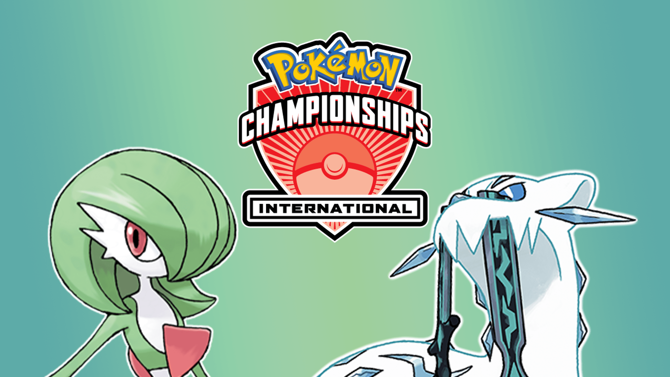 Carte Pokemon North America International Championship logo con Gardevoir e Chien Pao sfondo verde
