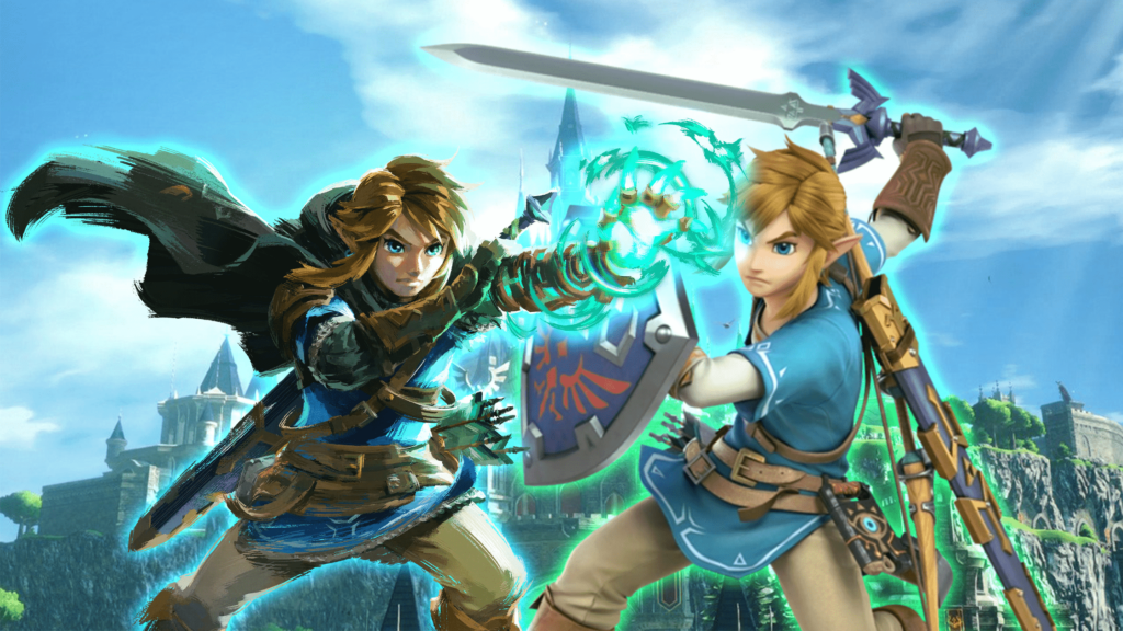 Link di Zelda Tears of the Kingdom contro Link di Breath of the Wild sopra il castello di Hyrule