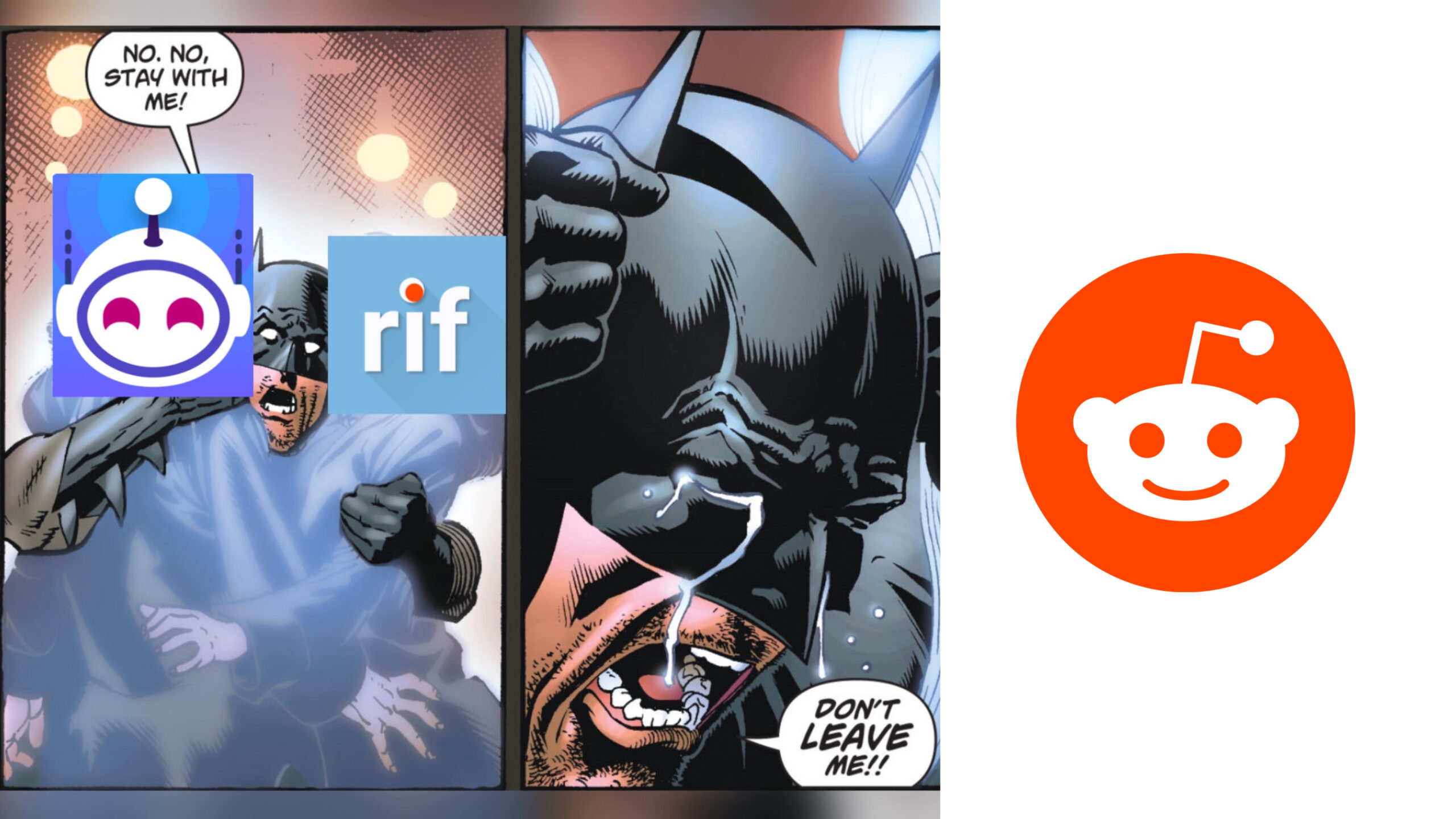 Fumetto di Batman con logo di Apollo, RIF e Reddit