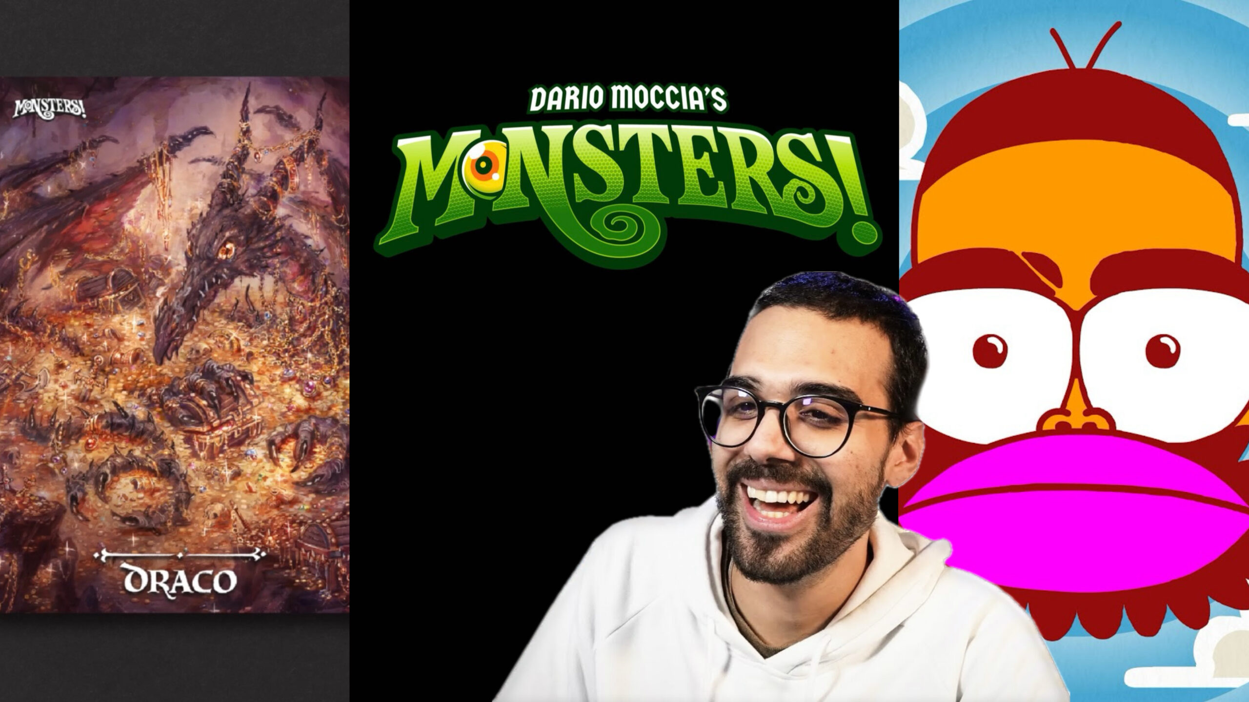 Dario Moccia's Monsters, carta Draco e logo canale Twitch di Dario