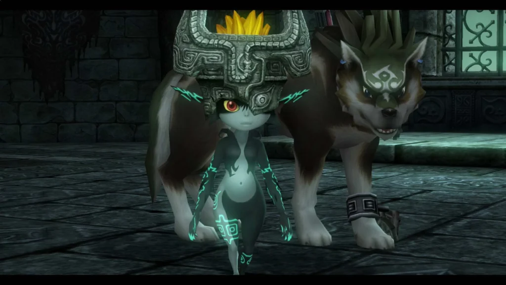 Midna e Wolf Link in una scena di Zelda: Twilight Princess
