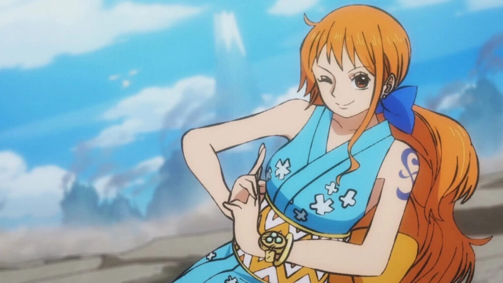 Nami di One Piece nel suo vestito indossato nella saga di Wano, in un frame dell'anime
