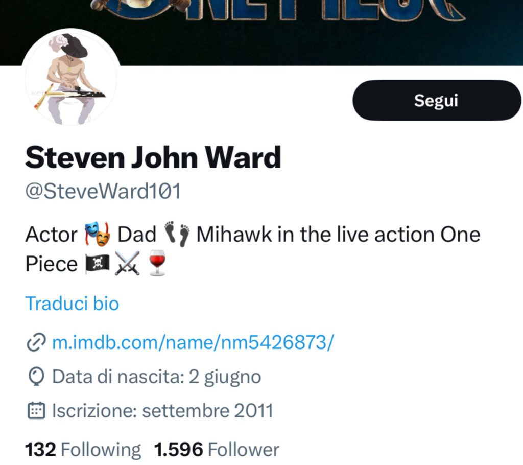 Account Twitter dell'attore di Mihawk di One Piece
