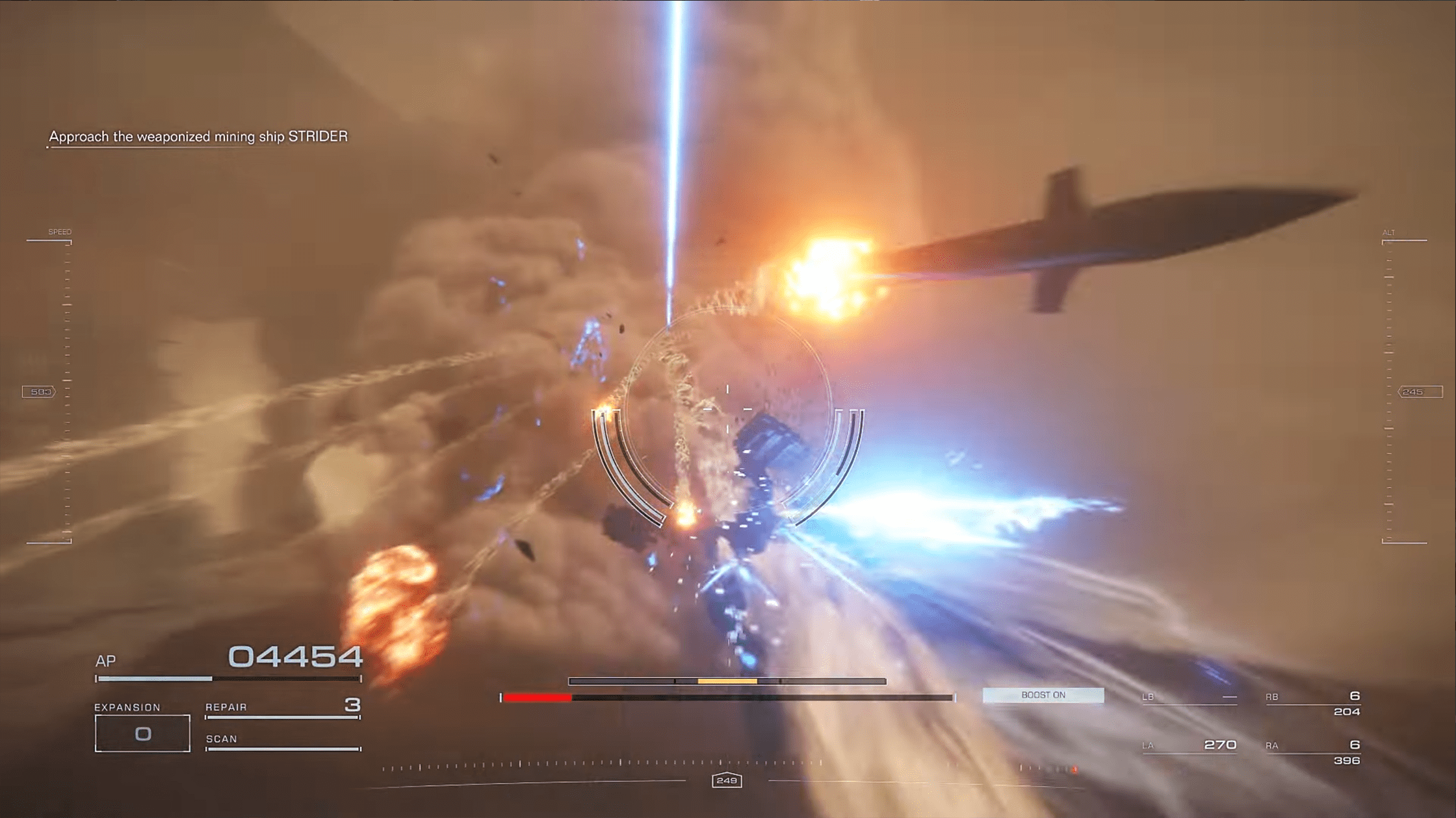 Armored Core 6 gameplay schivata dei missili tra il fumo
