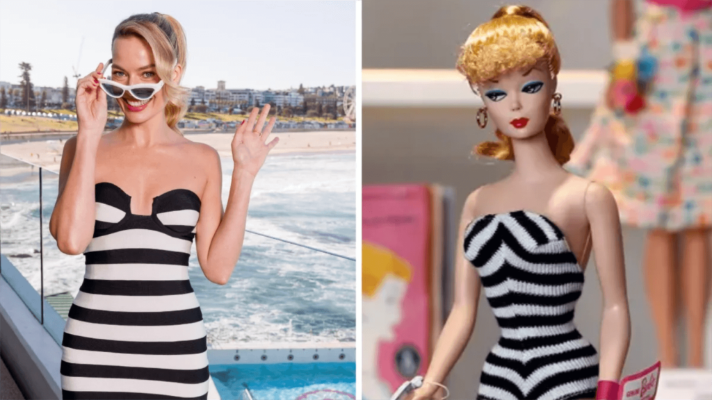 Margot Robbie costume nero e bianco Barbie