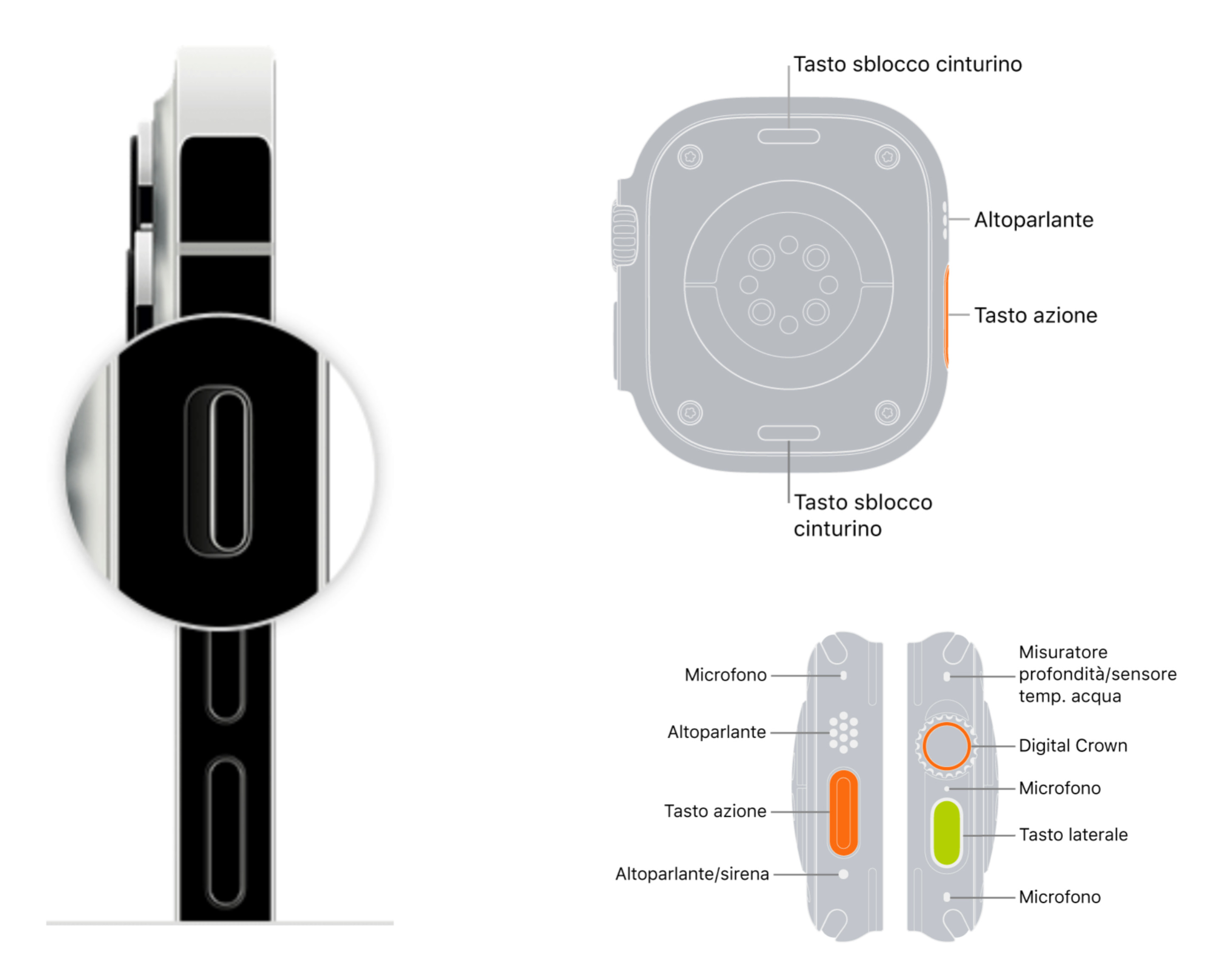 Tasto silenzioso e tasto azione nell'Apple Watch Ultra