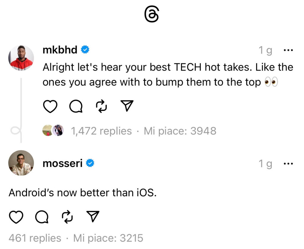 Screen di Threads con il CEO di Instagram