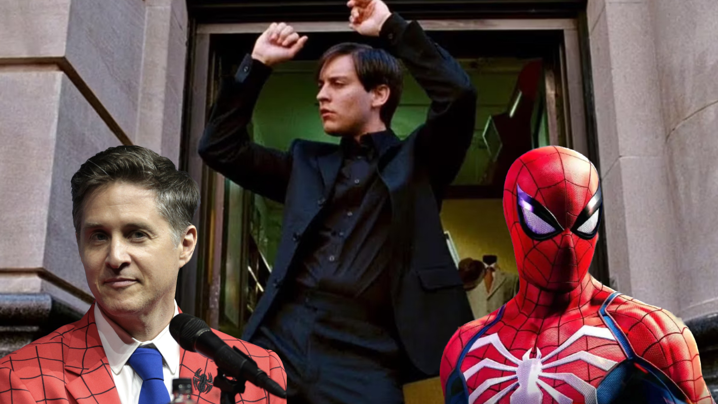 Yuri Lowenthal attore di Peter Parker in Marvel's Spider-Man 2 insieme a Tobey Maguire in Spider-Man 3
