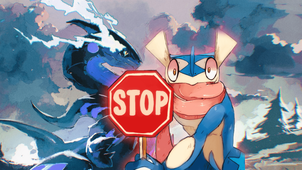 Pokemon Scarlatto e Violetto Greninja dice stop a Miraidon fanart