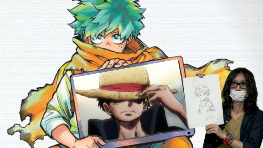 Deku di My Hero Academia con Kohei Horikoshi e Luffy di One Piece