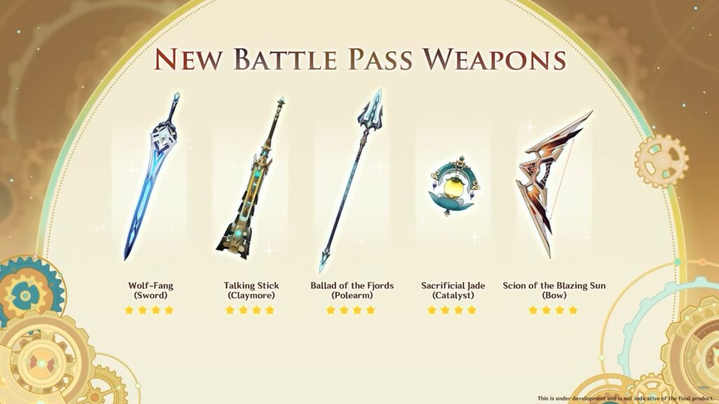 Genshin Impact nuove armi per il battle pass aggiunte nella 4.0
