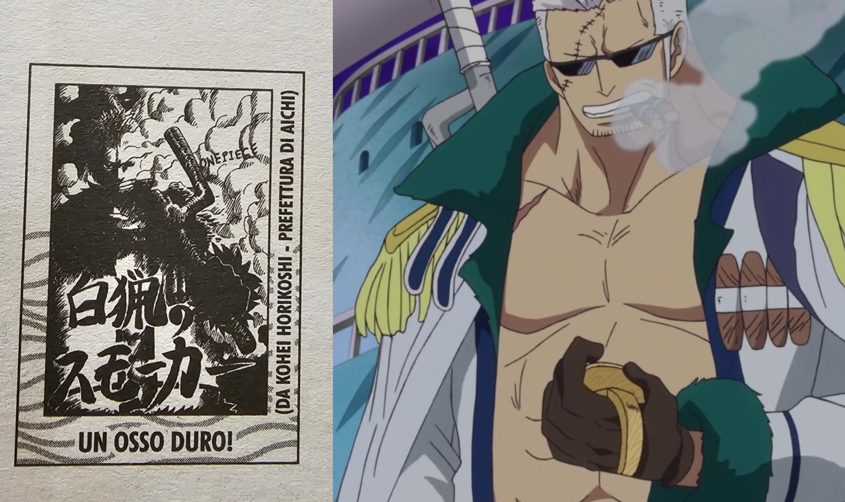 Smoker di One Piece e fanart di Kohei Horikoshi
