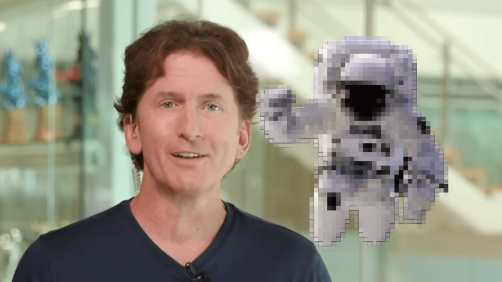 Todd Howard parla di ottimizzazione di Starfield di fianco a un astronauta in bassa qualità