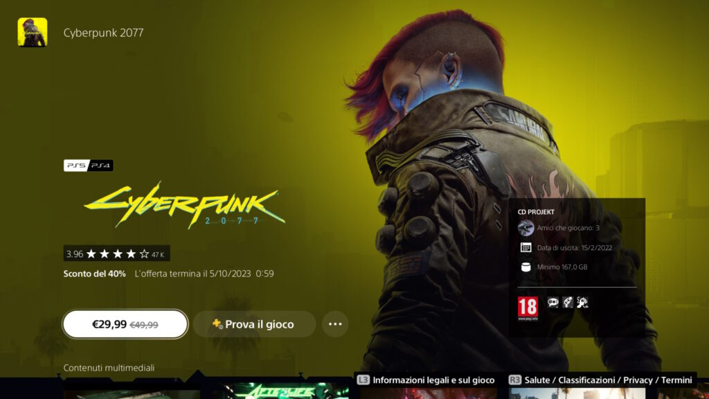 Cyberpunk 2077 Valutazione PlayStation Store