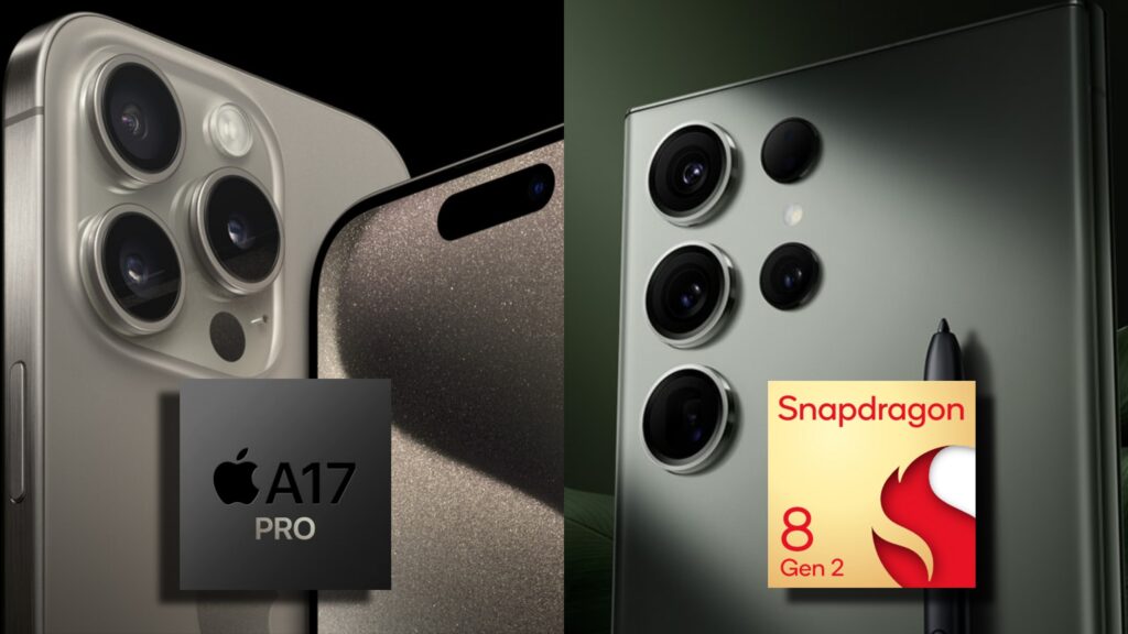 iPhone 15 Pro e chip Apple A17 Pro e Galaxy S23 Ultra con Snapdragon 8 Gen 2