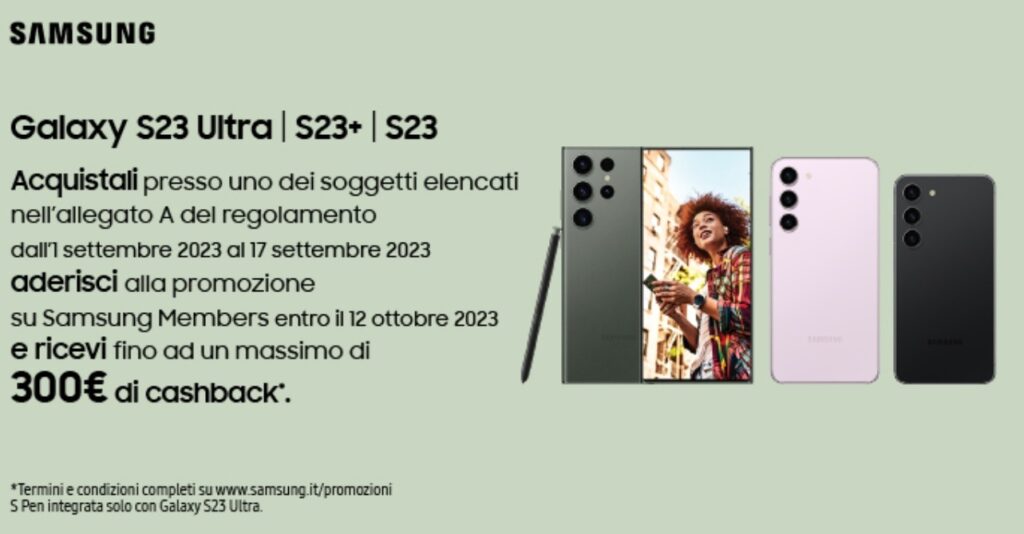 samsung cashback settembre s23 s22