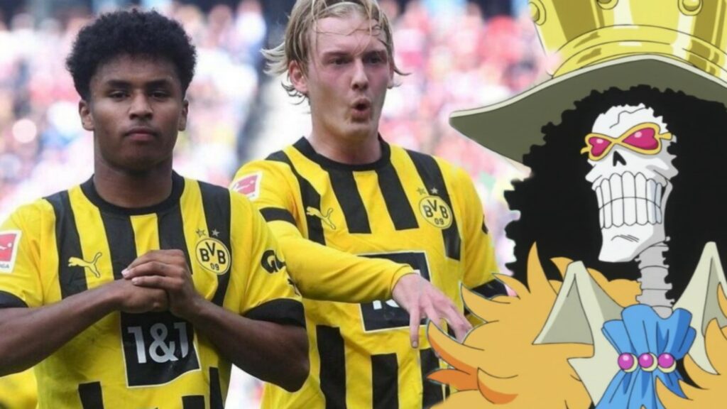 Giocatori del Borussia Dortmund e Brook di One Piece