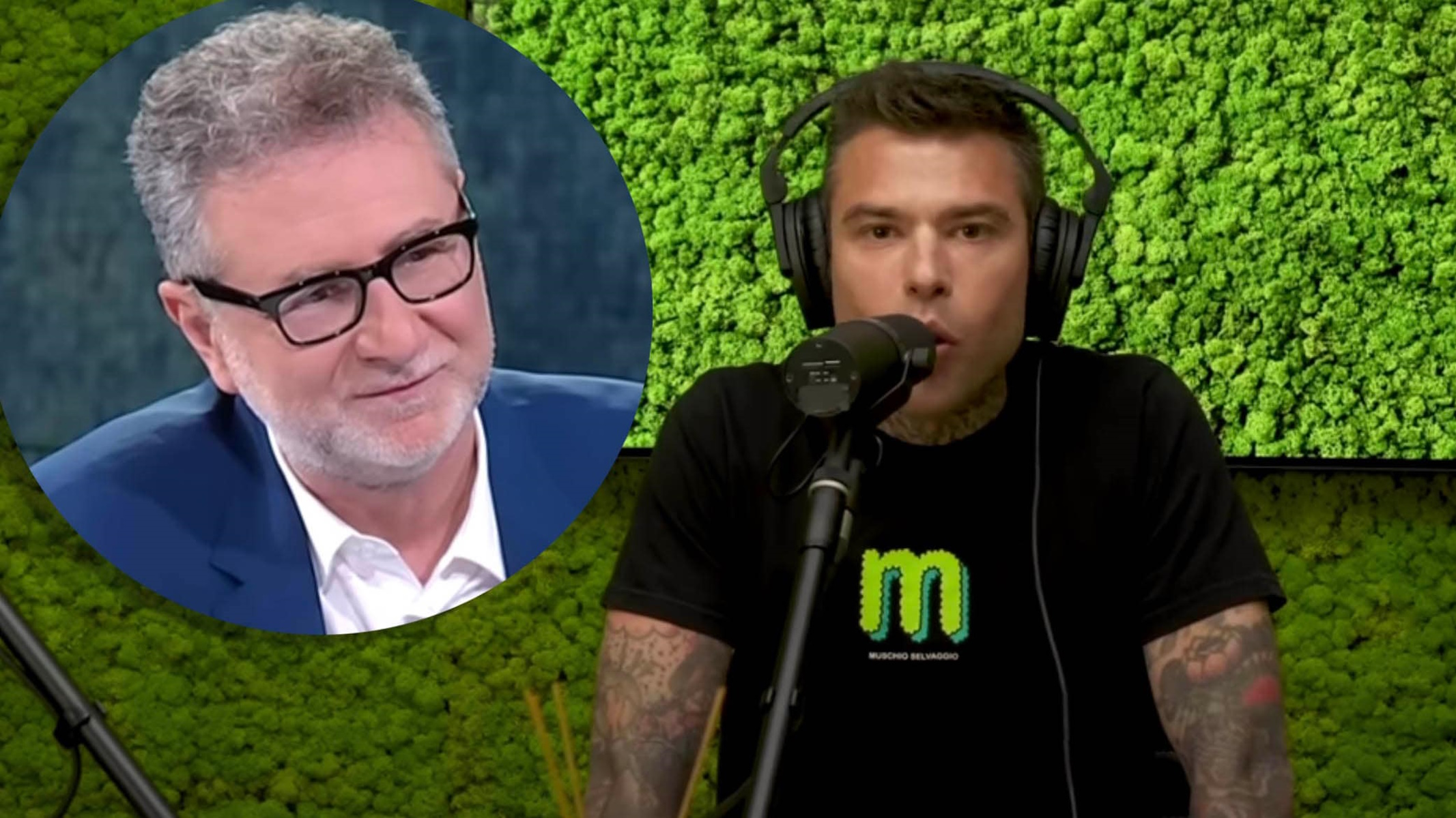 Fabio Fazio insieme a Fedez durante il suo podcast