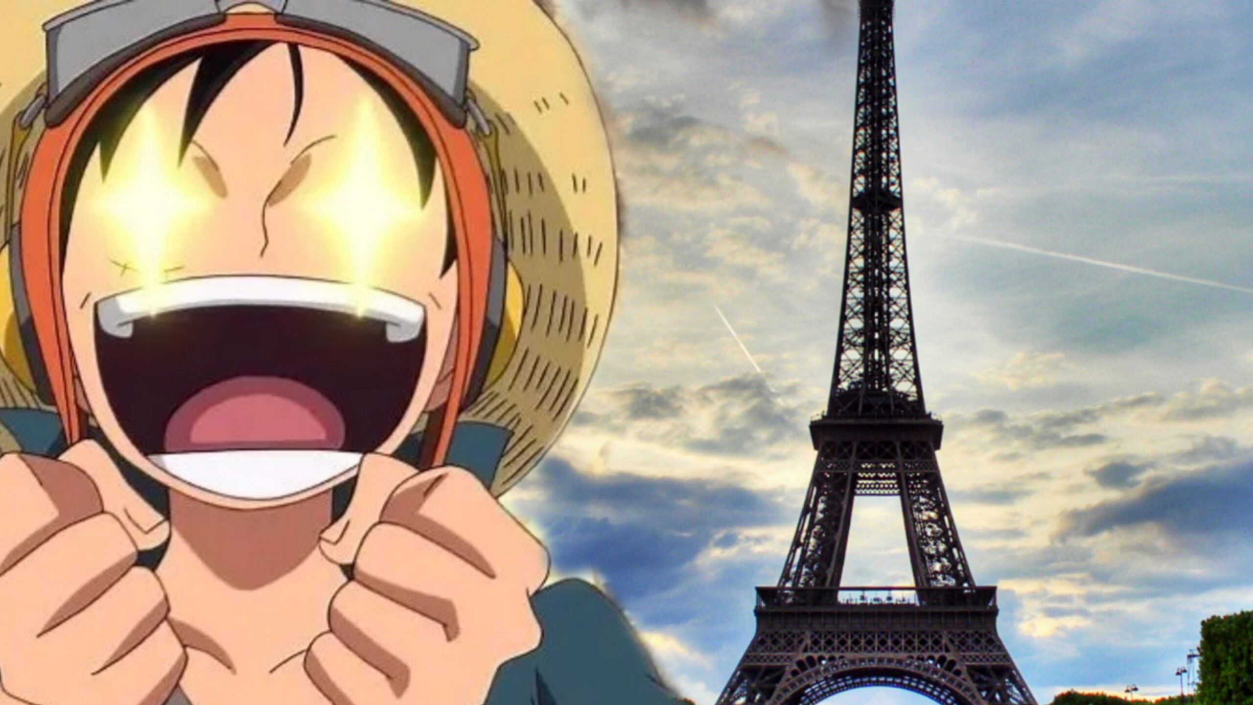 Luffy di One Piece con Tour Eiffel