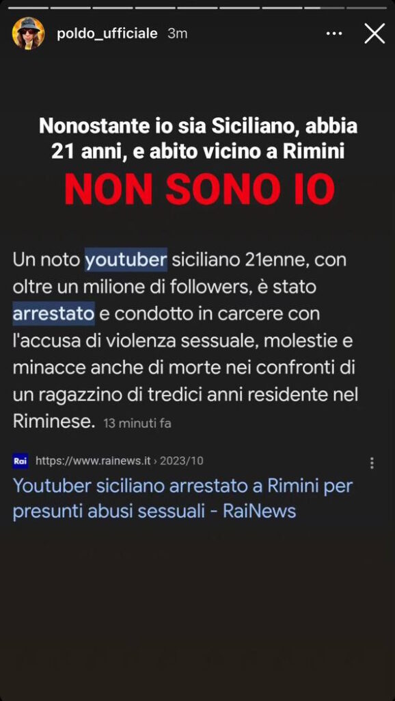 Poldo si dissocia dalla situazione riguardo lo youtuber arrestato