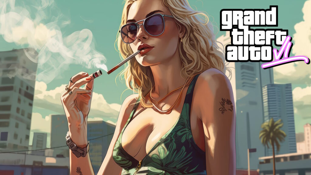 GTA 6 schermata di caricamento con ragazza in spiaggia che fuma