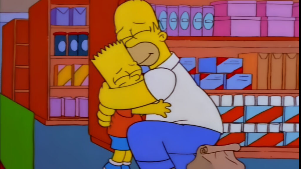 Homer Simpson abbraccia suo figlio Bart