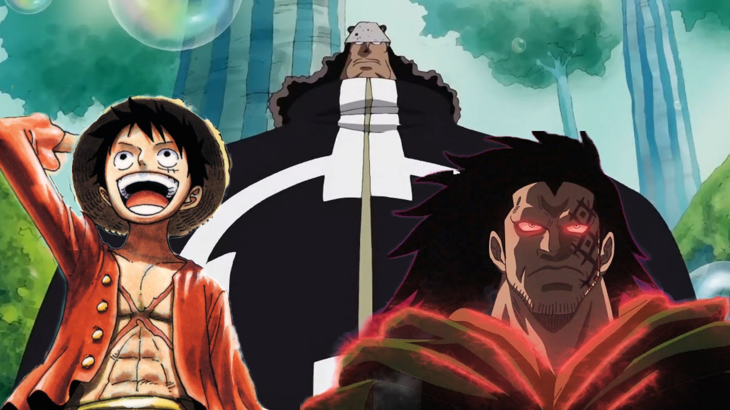 Luffy, Kuma e Dragon di One Piece