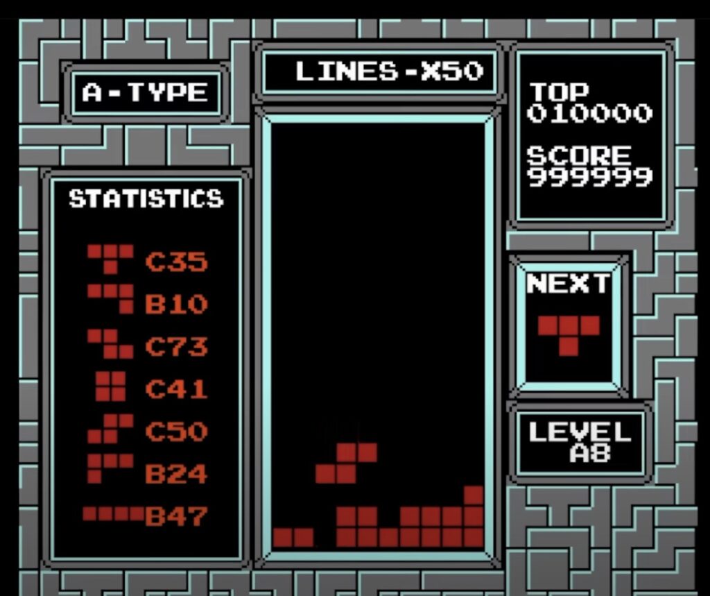 Tetris NES livello finale 255 tutto rosso