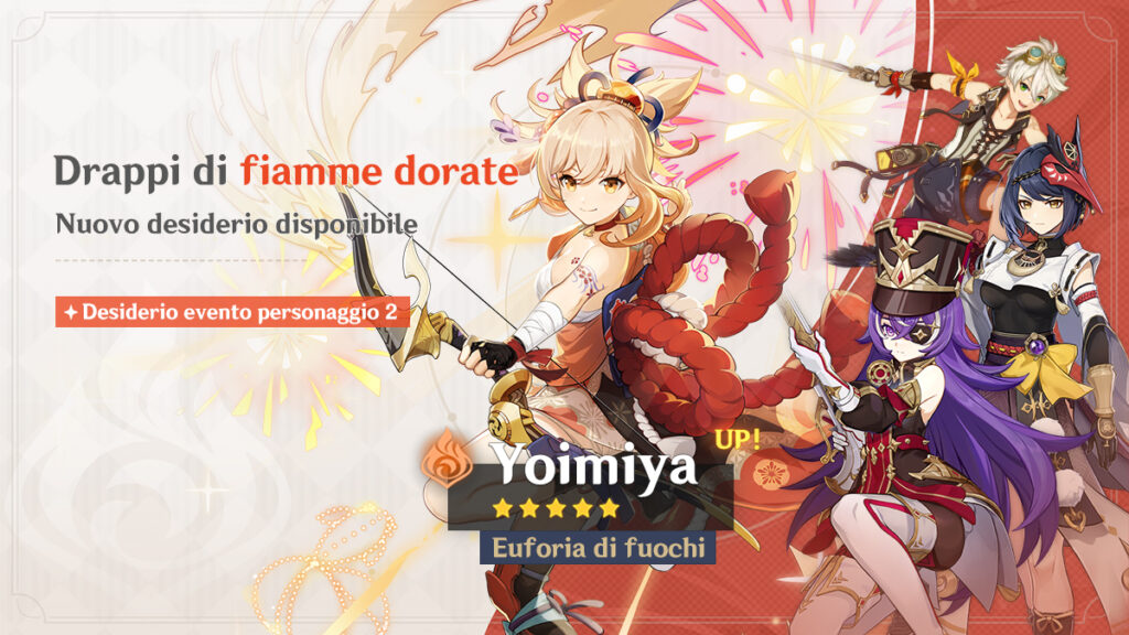 Genshin Impact banner della versione 4.3 fase 2, Yoimiya, Bennet, Chevreuse, Kujou Sara