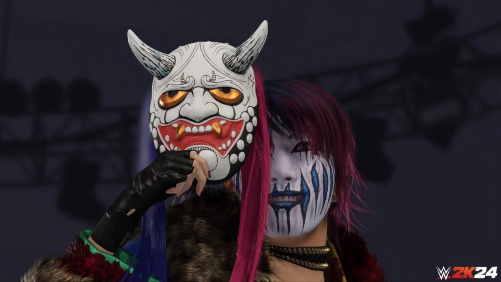 WWE 2K24 Asuka che rimuove la maschera