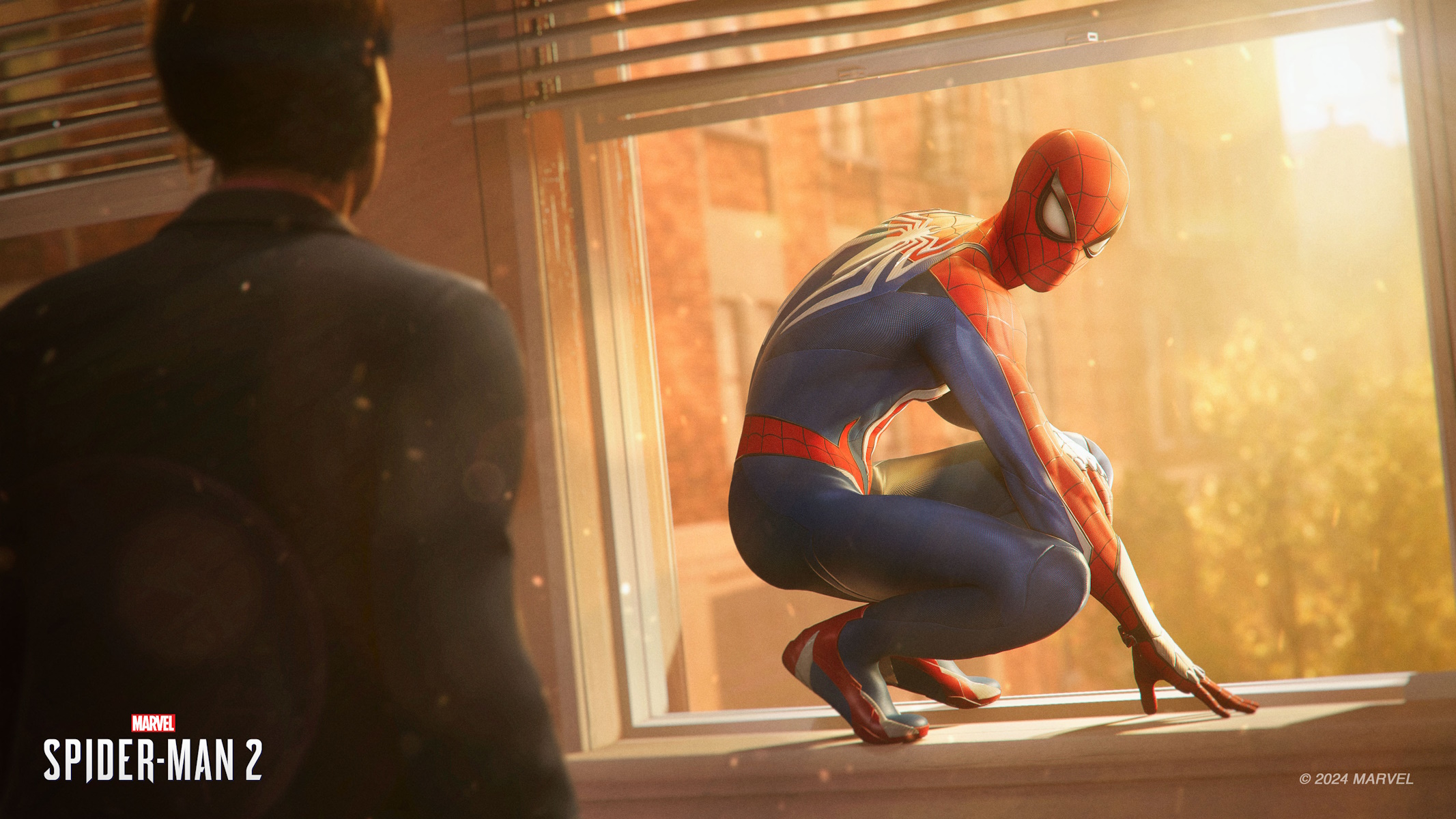 Marvel's Spider-Man 2 Peter sul bordo di una finestra