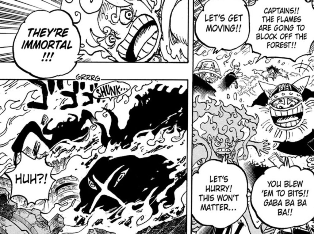 Luffy di One Piece, con i Gorosei, Dori e Brogi